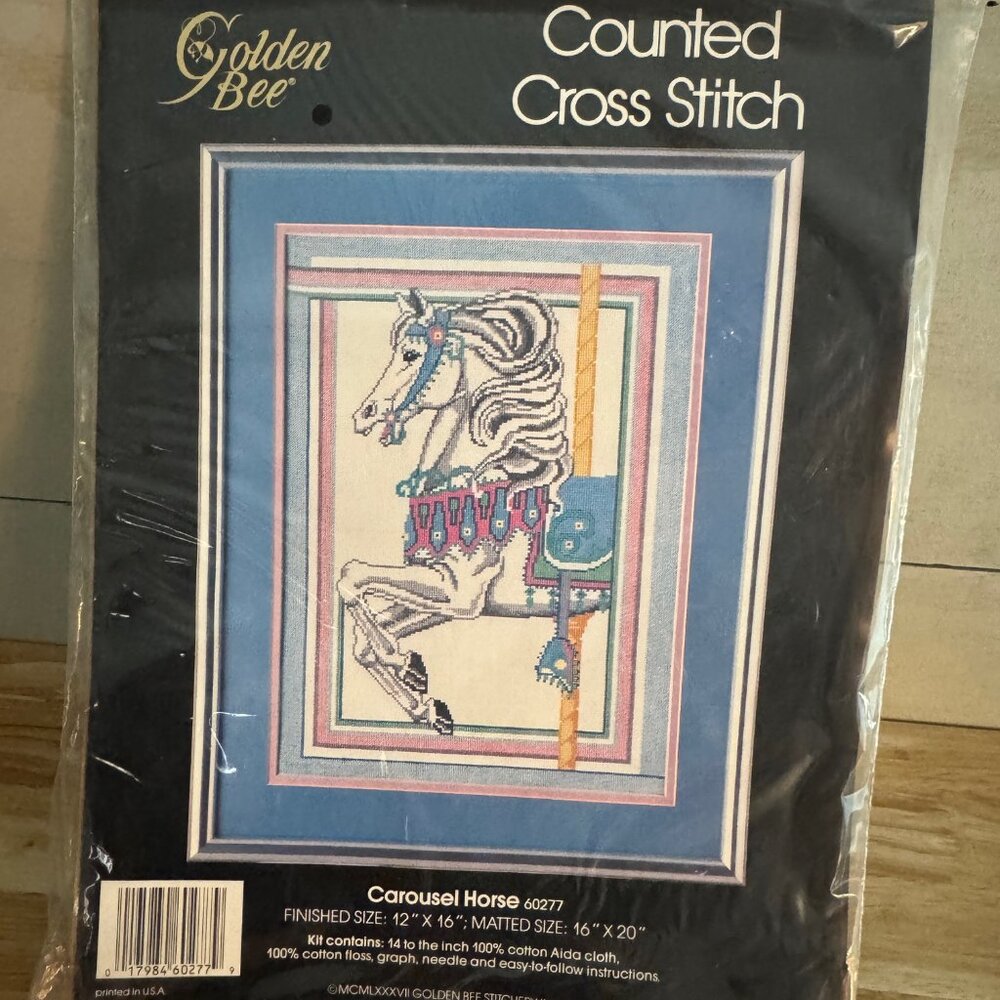 Golden Bee Carousel Horse Counted Cross Stitch 60277 Sealed New Old Stock Vtg